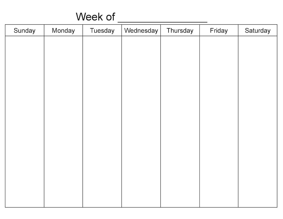 Sunday Start 7 Day Blank Weekly Calendar Printable - Etsy