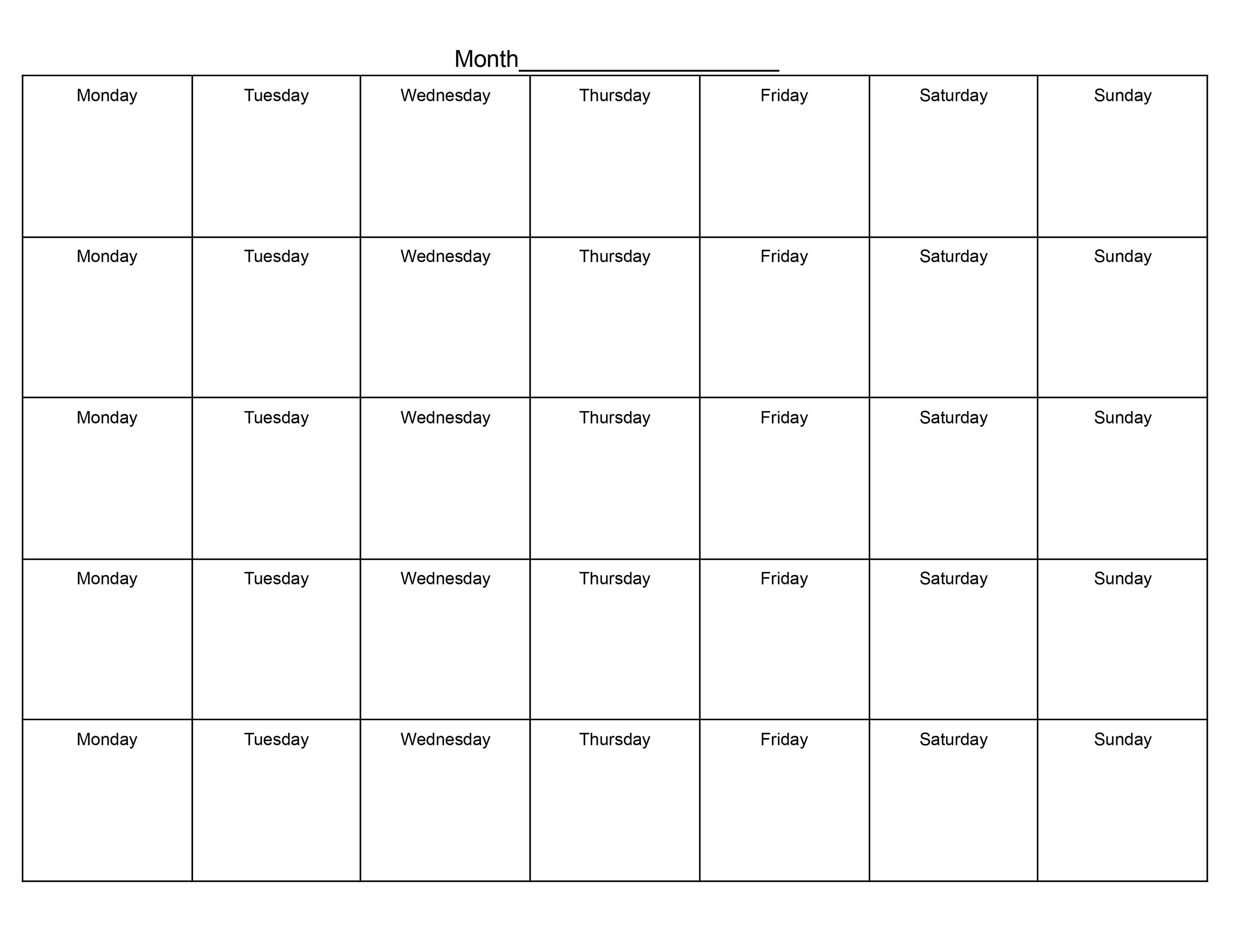 Monday Start Blank Monthly Printable Calendar - Etsy