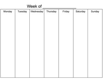 Monday Start 7 Day Blank Weekly Calendar Printable