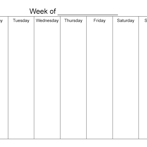 Monday Start 7 Day Blank Weekly Calendar Printable