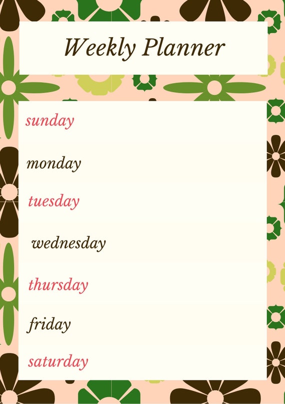 Watercolor Flowers Printable EDITABLE Weekly Planner Calendar 8.5x11 ...