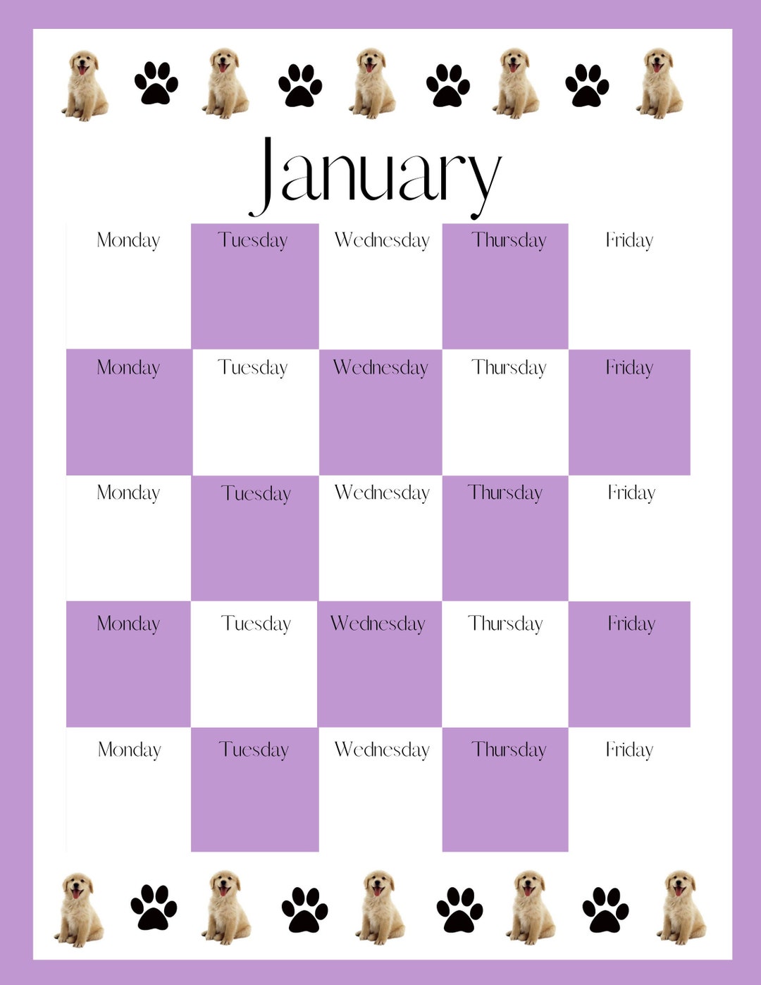 Purple Puppy Monthly Planner Calendar - Etsy