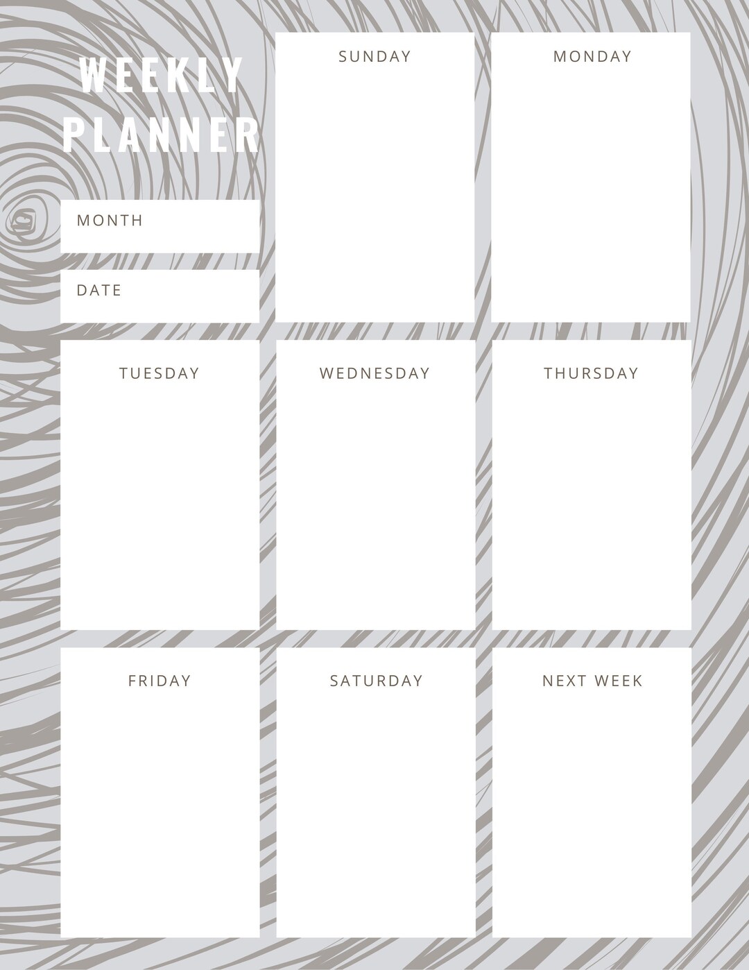 Week Calendar Gritty Gray Swirl Weekly Planner Calendar - Etsy