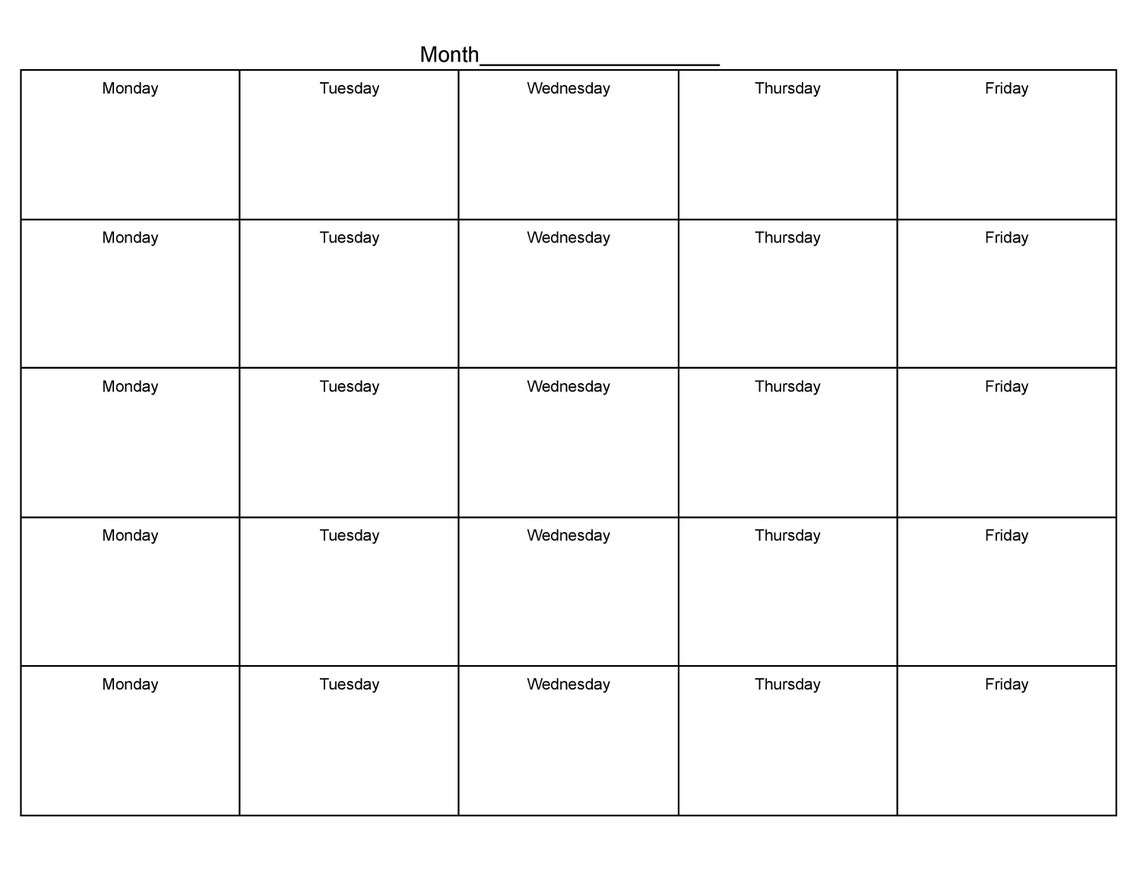 M-F Blank Monthly Calendar Digital Download - Etsy Australia