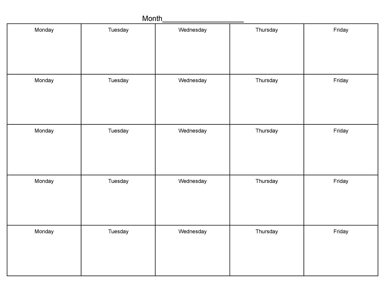 M-F Blank Monthly Calendar Digital Download - Etsy