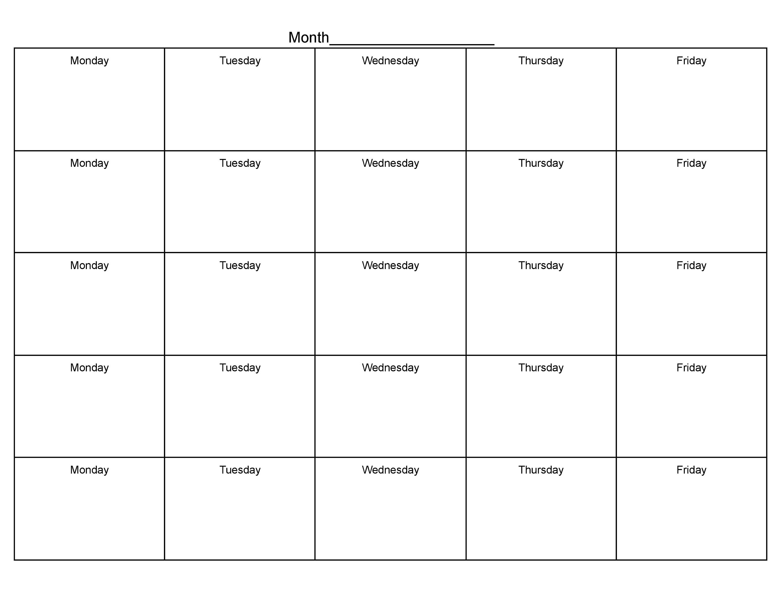 M-F Blank Monthly Calendar Digital Download - Etsy