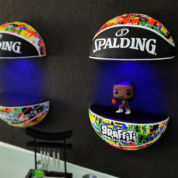 LED étagère basket graffiti, NBA, étagère à chaussures, sneaker, coloré, cadeau, unique, décoration, tagueur, gribouillage, cadeau pour homme, illuminé