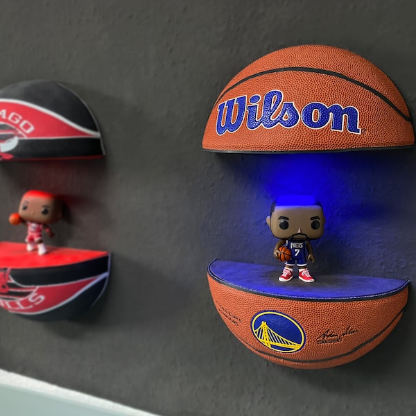 LED shelf basketball Golden State Warriors, NBA, shoe rack, LeBron James, illuminated, sneaker display, Wilson, Jordan, gift idea, decoration,