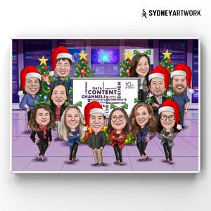 Custom Character Christmas Card, Custom Cartoon Corporate, Custom Caricature Business Office Company Christmas Card, Retirement Xmas Gifts