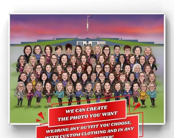 Work Team Gifts, Custom Group Cartoon Portrait, Gift For Coworkers, Office Team Gifts, Employees Team Gifts, Caricature Large Company Group