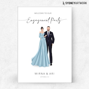 Bride and Groom Personalized Illustration, Engagement Illustration, Custom Couple Illustration, Engagement Invitation, Wedding Invitation