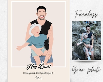 Personalisiertes Vatertagsgeschenk, Familienillustration vom Foto, gesichtsloses Familienporträt, Geschenk für Mama/Papa, bedeutungsvolles Kunstwerk, Wandkunst