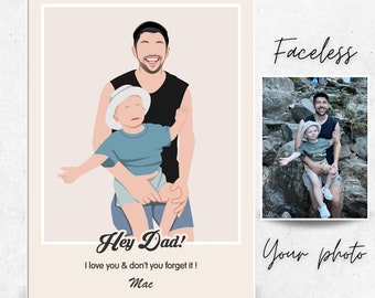 Personalisierte Vatertagsgeschenk, Familienillustration vom Foto, Gesichtsloses Familienporträt, Geschenk für Mama / Papa, Sinnvolles Kunstwerk, Wandkunst