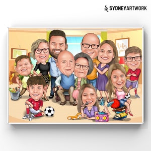 Aangepaste groepskarikatuur, familieportret van foto, gepersonaliseerd cadeau voor familie, groepsportret, gepersonaliseerd cadeau