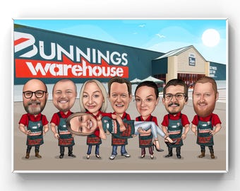 Bunnings Inspired Birthday Cartoon From Photo, Personalised Birthday favour Party Sign, Cake Toppers, Banner,Poster, Custom Group Caricature