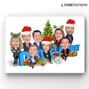 Caricatura navideña personalizada para empresas, tarjetas navideñas corporativas, oficina comercial, regalo navideño personalizado con caricatura, regalo de jubilación