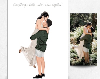 Retrato de pareja personalizado, retrato familiar personalizado, regalo de pareja, ilustración personalizada, regalos para él, para ella, aniversario, boda, regalos de Navidad.
