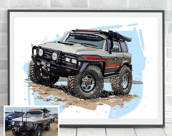 Ilustración de coche personalizada, dibujo digital de coche personalizado, coche de dibujos animados divertido, coche para él, coche de dibujos animados, regalo del Día del Padre, regalo para los amantes de los coches