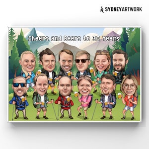 Dessin caricature personnalisé de voyageur, portrait de dessin animé de randonnée personnalisé, caricature de groupe personnalisée, cadeau portrait de groupe, cadeau personnalisé