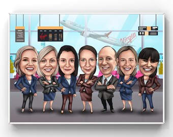 Flight Attendant Gift, Custom Group Cabin Crew Cartoon Portrait, Gift for Pilot, Travelling gift, Funny Pilot Portrait, Aviations Gift Ideas