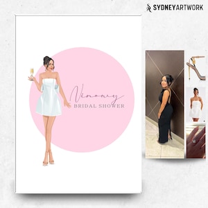 Bridal Shower Welcome Sign, Personalised Bride To Be Illustration With Drink, Bridal Shower Backdrop,Bridal Shower Invitation or Poster Gift
