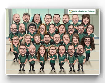 Work Team Gifts, Custom Group Cartoon Portrait, Gift For Coworkers, Office Team Gifts, Employees Team Gifts, Caricature Large Company Group