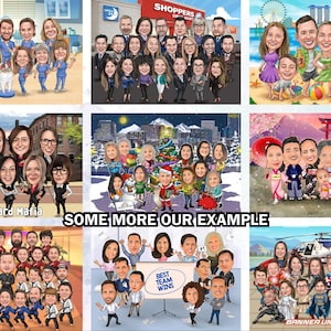 Cartoon Company Group, Large Business Team Caricature, Personalized Cartoon Illustration Group Office Worker Employee Retirement Friend Gift image 8