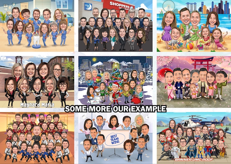Cartoon Company Group, Large Business Team Caricature, Personalized Cartoon Illustration Group Office Worker Employee Retirement Friend Gift image 8