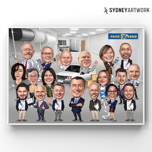 Gruppenkarikatur Porträt von Ihrem Foto, Bürogeschenk, Kollegengeschenk, Chefgeschenk, Abschiedsgeschenk, Ruhestandsgeschenk, Gruppe personalisiertes Geschenk