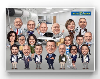 Group Caricature Portrait from your Photo, Office Gift, Colleague Gift, Boss Gift, Farewell gift, Retirement Gift, Group Personalized Gift