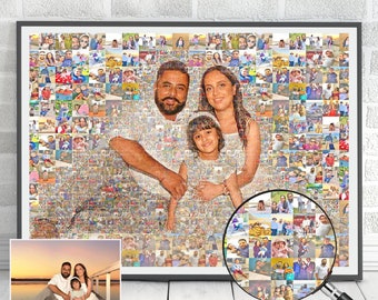 Aangepaste fotocollage van foto's, uniek jubileum, bruiloft, verloving mozaïek print illustratie cadeau, maximaal 1000 foto's zijn welkom