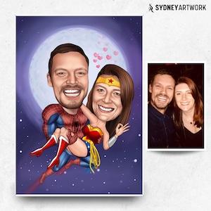 Benutzerdefinierte Superheld Cartoon Portrait, Papas Geschenk, Super Papa Karikatur, lustige Gruppe Familie Superheld Comics, Superheld Geburtstagsgeschenk für ihn