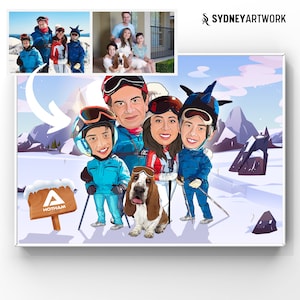 Custom Skier Cartoon Portrait, Skiing Caricature from Photo,Customised family ski gift,Winter Caricature,Funny Skiing gift,Personalized Gift