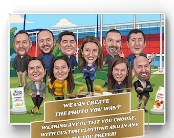 Cartoon Firmengruppe, große Business Team Karikatur, personalisierte Cartoon Illustration Gruppe Büroangestellte Mitarbeiter Ruhestand Freund Geschenk