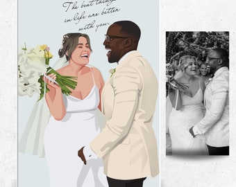Ilustración de pareja personalizada, retrato a partir de una foto, retrato sin rostro, retrato de pareja, regalos para él, regalo de aniversario y boda, regalo de Navidad.