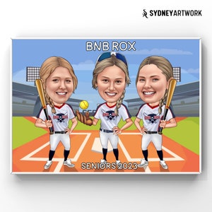 Softball Player Gift, Custom Sport Group Caricature Portrait From Your Photo,Personalized Cartoon Illustration Athlete Coach Gift,Sport Gift