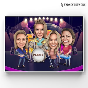 Benutzerdefinierte Musik Band Cartoon Portrait vom Foto, personalisierte Gitarist Karikatur, Geschenk für Gitarrist, Musikliebhaber Geschenkideen, Gruppenkarikatur