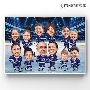Customised Ice Hockey Sport Caricature, Unique Gifts For Hockey Lovers, Sport Cartoon from Photo, Group Portrait, Custom Group Caricature