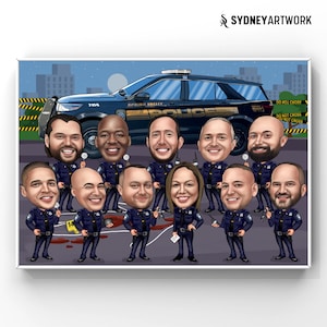 Retrato de desenho animado de policial personalizado, cena de crime policial personalizada, xerife, promotor, caricatura engraçada de policial, presente para policial