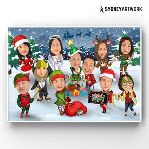 Caricatura de presente de Natal do chefe, saco de Papai Noel de Natal personalizado, presente de amigo secreto, retrato de caricatura de empresa de grupo de Natal personalizado