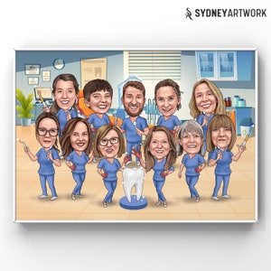 Caricatura personalizada de médico/enfermero/médico, regalo de graduación de médico personalizado, regalo de jubilación de médico, regalo de retrato grupal de hospital médico
