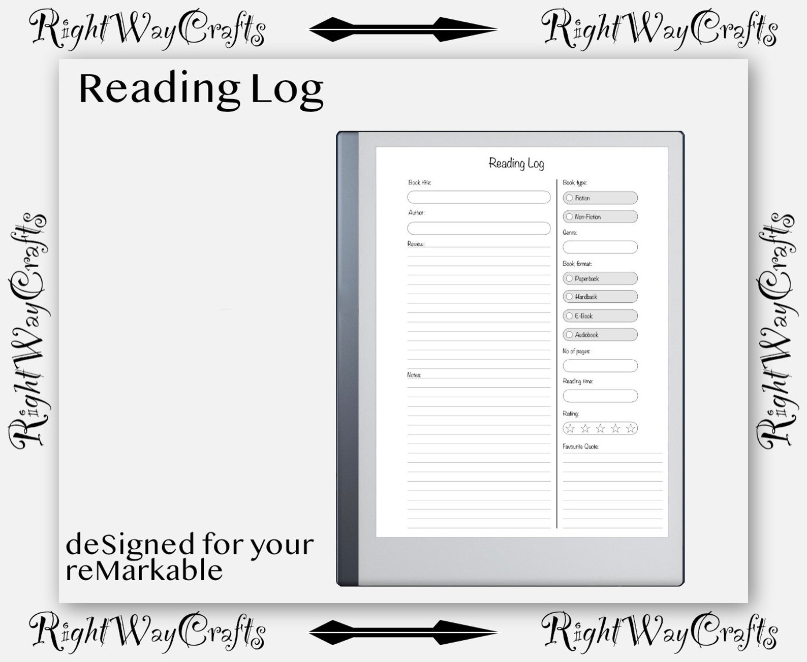 Remarkable 1 & 2 Template Reading Log digital Download - Etsy