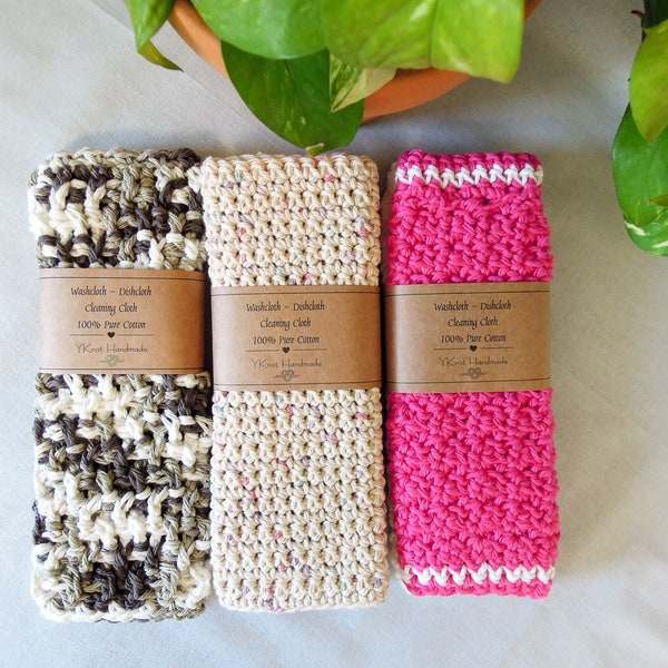 Crocheted Washcloths, Spa Cloths, Dishcloths, Cleaning Cloths, 100% Cotton, Handmade Sets of 2 or singles