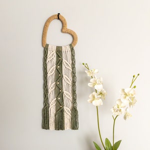 Macramé Heart and Leaves Wall Art Hanging, nature theme, one of kind gift idea, boho home decor, Oeko certified materials