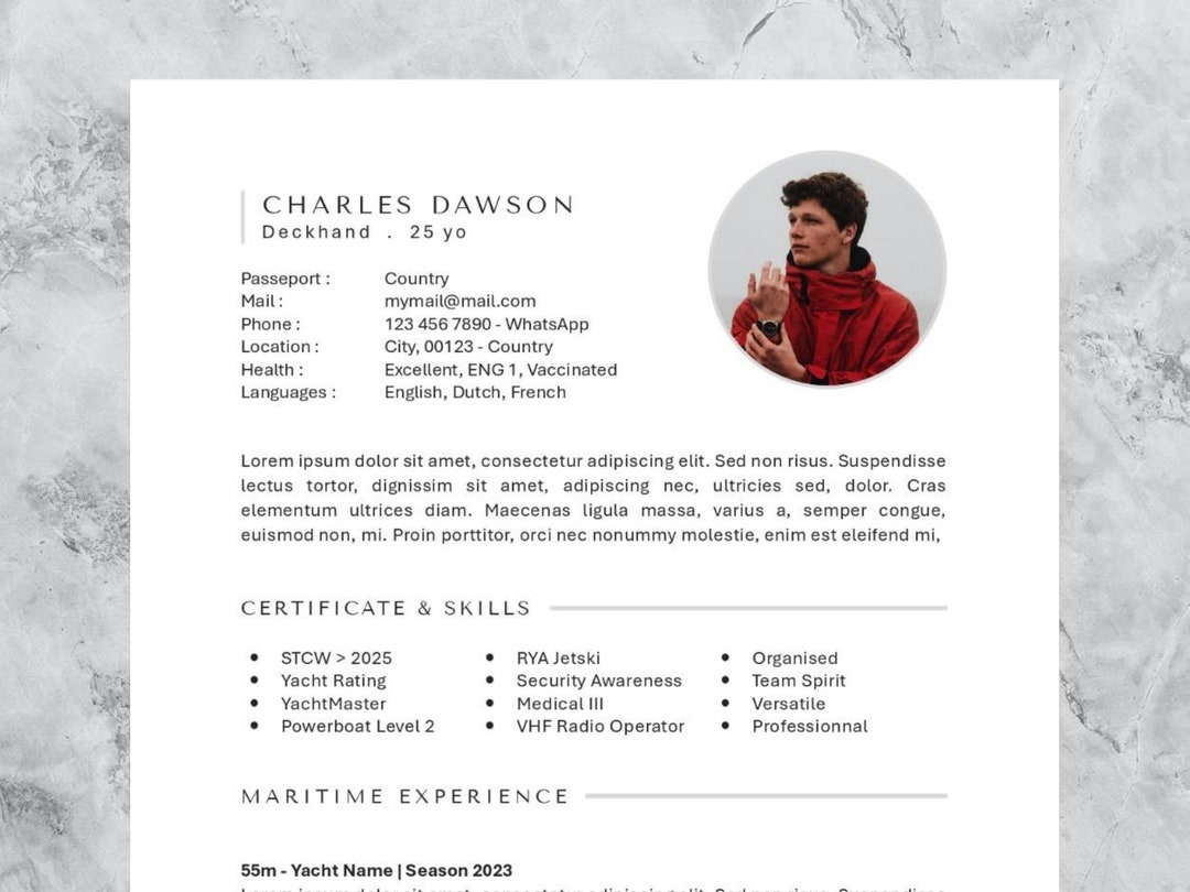 Template Cv - Template Resume - Professional CV - Yachting Resume ...