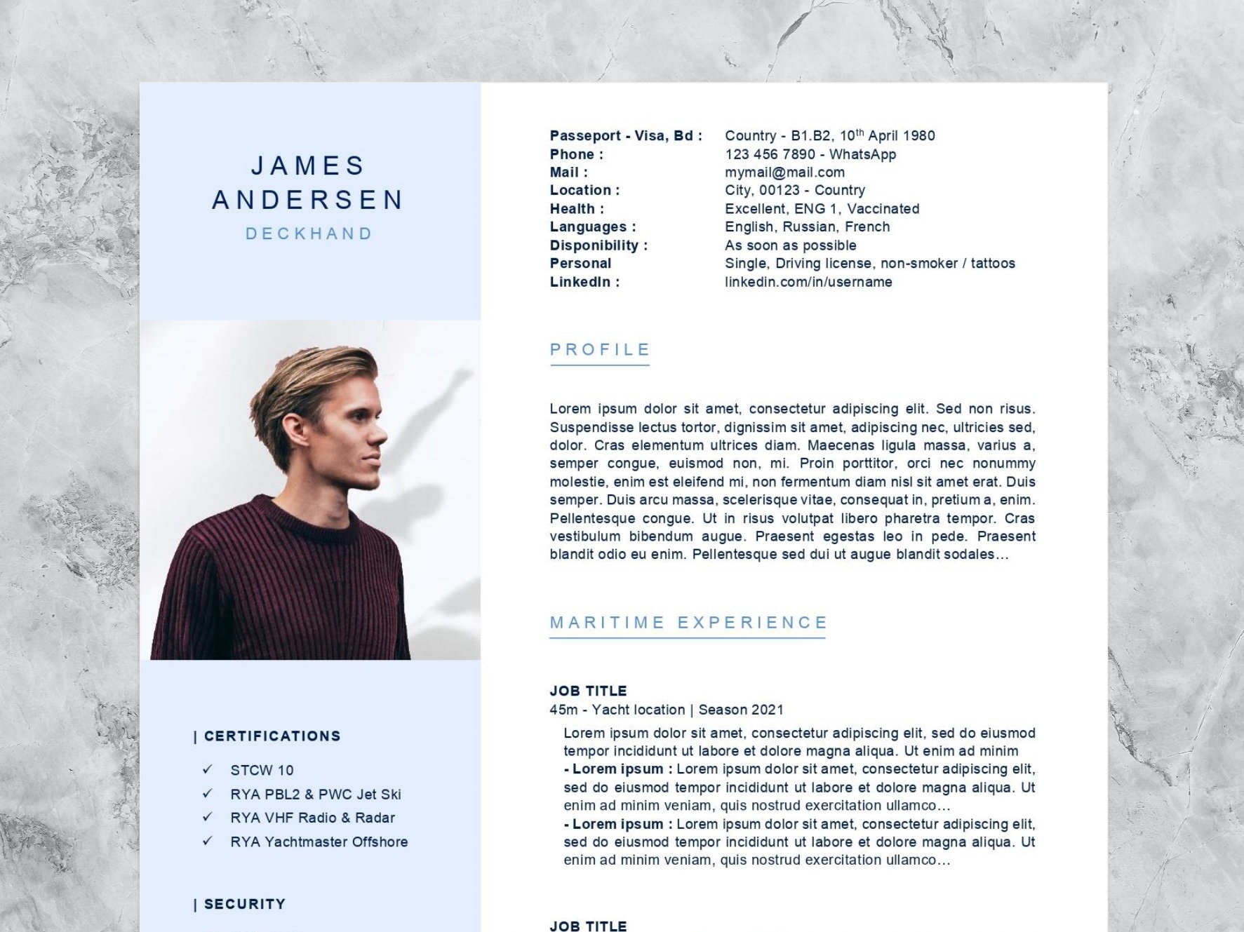 yacht crew resume template