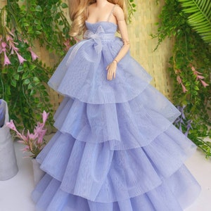 5 colors 1/6 doll tulle dress gown wedding dress with free bodysuit by miniminici