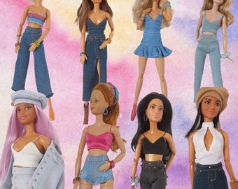 2 x/Set Pink T Shirt and Blue Denim Skirt for s Princess Dolls JB 2 x/Set Pink T Shirt and Blue Denim Skirt for s Princess Dolls JB