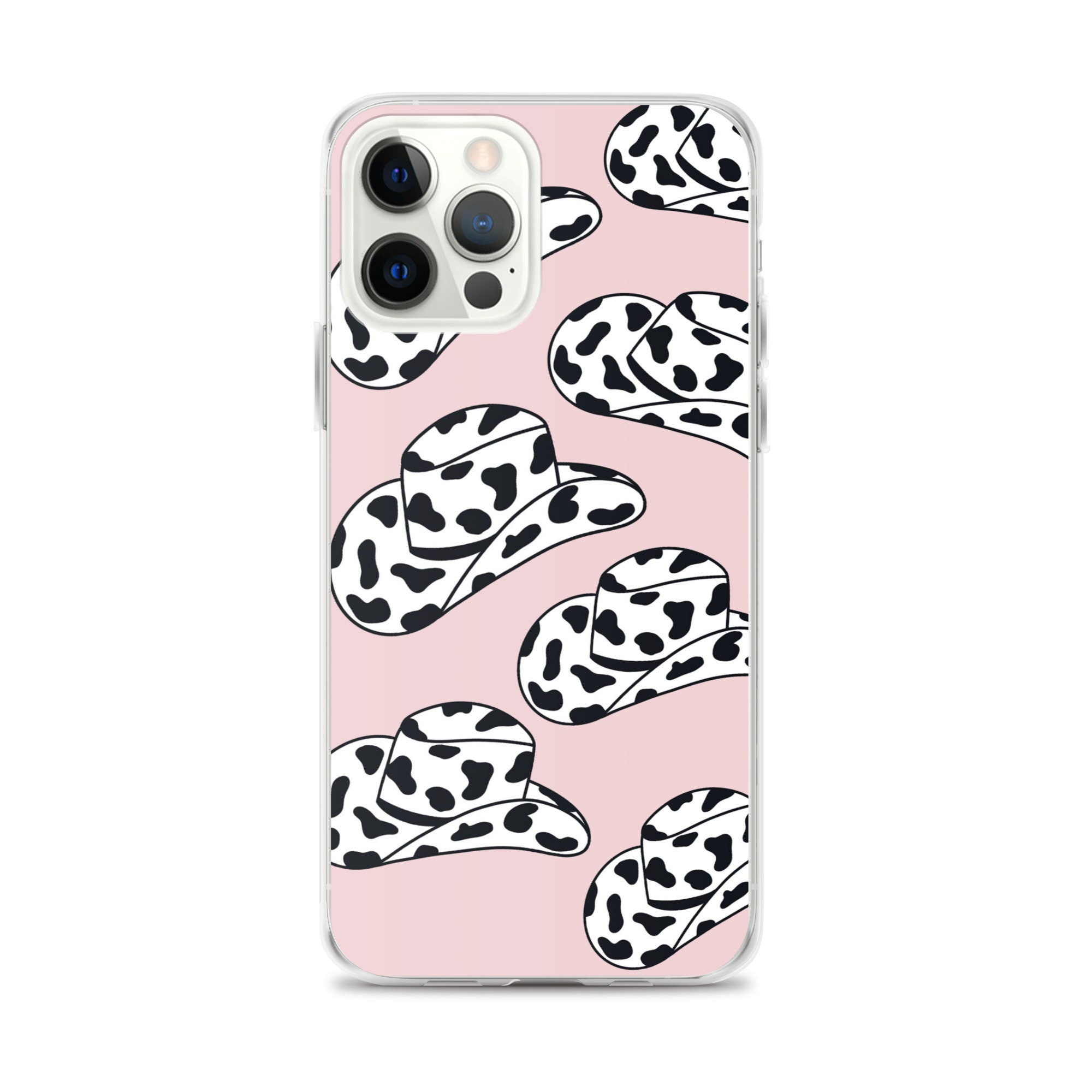 Pink Cow Print Phone Case, Cowgirl Hat Phone Case, Cowboy Hat, iPhone
