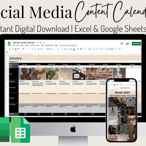 Social Media Content Calendar | Content Planner Google Sheets | Batch Content | Social Media Marketing Planner| Digital Planner 2022 2023